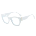 Classic thick-frame white cat-eye glasses with golden metal accents on temple arms - White Frame Clear Lens