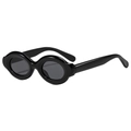 Vintage oval black sunglasses with thick frames and dark gray polarized lenses - Regular / Regular - All Black with Grey Lenses C6