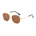 Retro-Sonnenbrille mit achteckigem Goldmetallrahmen und braunen Gläsern im 45-Grad-Winkel - Goldener Rahmen Braune Gläser