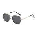 Modern polygonal metal sunglasses with silver frame and dark grey tinted sun lenses - Silver Frame Grey Lens