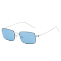Retro rectangle sunglasses with slim silver metal frame and clear light blue lenses - Regular / Standard Silver Frame with Blue Lenses