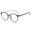 Retro round tortoise shell eyeglasses frame with stylish asymmetric bicolored temples - Dark Tea and Light Tea