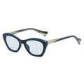 Occhiali da sole cat-eye con montatura blu scuro e aste in marmo dorato - Montatura Blu / Lenti Blu