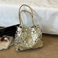 Modische Pailletten-Tasche in Champagnergold mit Metallic-Griffen für Damen - Gold