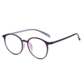 Round glasses with purple translucent frames and black temples for daily wear - Purple Frame Clear Lens