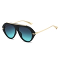 Oversized pilot sunglasses with black frames, gold bridge and blue-green gradient lenses - Black Frame Grey Blue Lens