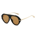Retro oversized aviator sunglasses with black frames, gold accents and brown lenses - Black Frame Light Tea Lens