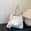 Minimalist white oxford cloth pillow bag set with branded letter detail for daily commute - White