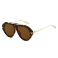 Retro oversized aviator sunglasses with tortoise frame and gold metal temples - Leopard Frame Dark Tea Lens