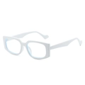 Modern white rectangular frame sunglasses with unique wavy temples and blue tinted lenses - White Frame White Lens
