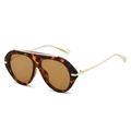 Oversized retro pilot sunglasses with tortoiseshell frames and golden metal temples - Tortoise Frame Light Tea Lens