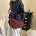 Deep red leopard print crescent bag with adjustable strap for casual daily wear - Red