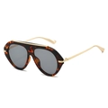 Oversized tortoise shell pilot sunglasses with gold top bar and gray lenses - Leopard Frame Grey Lens