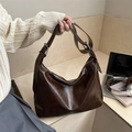 Borsa hobo retrò marrone scuro con tracolla regolabile e fibbie in metallo argento - Marrone