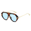 Retro oversized aviator sunglasses with amber tortoise shell frame and light blue lenses - Leopard Frame Blue Lens