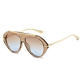 Oversized retro aviator sunglasses with brown gradient lenses and gold metal trim - Champagne Frame Tea Blue Lens