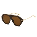 Retro 70s oversized pilot sunglasses with brown lenses and golden metal temples - Solid Brown Frame Tea Lens