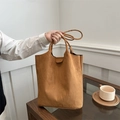 Brown suede large tote bag with top handle and adjustable strap for daily commute - Brown