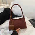 Brown faux suede underarm bag with small pouch detail for stylish commute - Brown