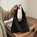 Bolso tote chic con estampado de leopardo negro, forma de gota y asa integrada - Negro