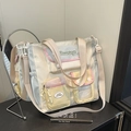 Borsa tote a tracolla color block pastello con tasche multiple e spalla regolabile - Verde