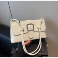 Detail of cream white shoulder bag with large silver horseshoe buckle and knotted strap - Off-white