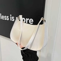 Elegant cream white minimalist shoulder bag with gold hardware and leather texture - White