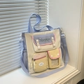 Borsa a tracolla scolastica color pastello con tasche multiple e tracolla regolabile - Blu