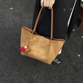 Brown frosted tote bag with pompom charm and long shoulder straps for daily use - With Pendant / Brown