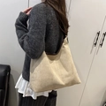Minimalist beige suede hobo tote bag with brown leather trim and large capacity - Khaki