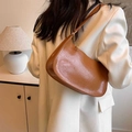 Bolso baguette vintage marrón de cuero sintético brillante para mujer - Marrón