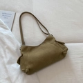 Vista dall'alto della borsa a spalla in camoscio verde oliva con tasche laterali - Cachi