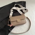Fashion khaki square crossbody bag with geometric wide strap and gold hardware - Khaki