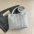 Blue and white gingham tote bag with heart quilting on soft cotton fabric - Blue (Without Charm)