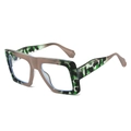 Occhiali anti-luce blu quadrati oversize con montura camouflage verde e color talpa chic - Montatura Floreale Verde Caffè Lente Bianca