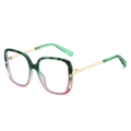 Square gradient PC glasses with green tortoiseshell and pink frames and gold metal temples - Green Pink Gradient Frame White Lens