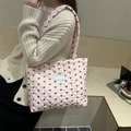 Pink quilted shoulder bag with red heart pattern and soft padded handles - Pink (No Charm)