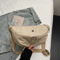 Minimalist beige nylon crescent crossbody bag with adjustable wide strap and dual zippers - Khaki