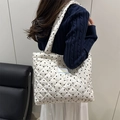 Quilted white tote bag with black heart patterns and soft shoulder straps - White and Black (Without Pendant)
