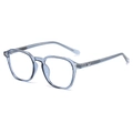 Vintage light blue panto optical glasses frames with engraved X metal temple detail - Transparent Blue