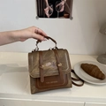 Retro Kontrast-Leinentasche mit Katzenprint und braunen Lederdetails - Leinwand/PU / Braun