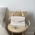 White minimalist crossbody bag with leopard print flap and decorative knotted handle - White