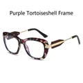 Montatura per occhiali cat-eye in tartaruga viola con stanghette in metallo dorato - Montatura Tartarugata Viola Lenti Trasparenti