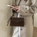 Vintage small square leopard print handbag with golden ring and knotted cord handle - Brown