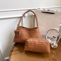 Conjunto de bolsos de cuero trenzado marrón caramelo con bolso de mano a juego - Marrón