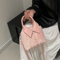 Pink shirt-style crossbody bag with marble texture and elegant collar design details - Pink