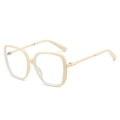 Square beige PC blue light blocking glasses with slim gold metal temples for women - Rice White Frame Clear Lens