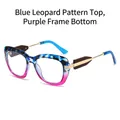 Cat-Eye-Brillengestell mit blauem Leopardenmuster, lila Farbverlauf und Goldbügeln - Normal (inkl. 13 % MwSt.) Oben blaues Leopardenmuster & unten lila Rahmen / Klare Gläser