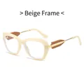 Schicke beigefarbene Cat-Eye Brille mit goldenen Metallakzenten und Blaulichtfilter-Gläsern - Standard (13% MwSt.) Cremeweißer Rahmen / Klare Gläser