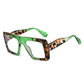 Fashionable oversized square blue light glasses in transparent green and tortoiseshell - Green Yellow Floral Frame White Lens